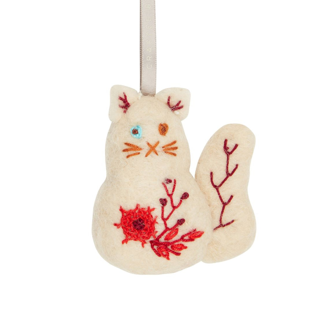 Quirky Cat decoration by MADE51. Decorative cat ornament with floral designs on a white background
